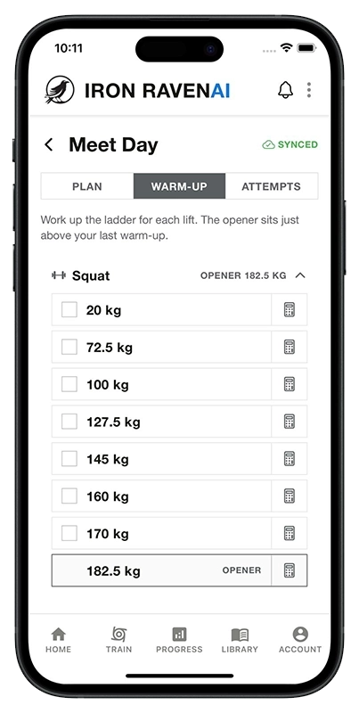 Meet day warm-up ladder building up to your opener